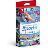 Nintendo Switch Sports game box with colorful sports graphics and Joy-Con controller illustration.