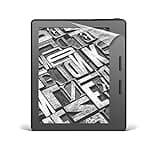 NuPro Kindle Oasis screen protector, clear film, 2-pack, shown partially applied on Kindle with text design.