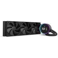 Black NZXT Kraken Elite 360 liquid cooler with three 12 cm fans and circular digital display on pump.