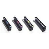 Black OKI 42918107 printer drum with colored labels, rectangular shape, and connector ports.
