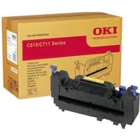 Black OKI 44289103 fuser unit with blue handles, next to a brown box labeled for C610/C711 series printers.