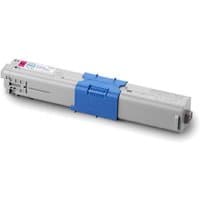 Gray OKI 44469723 toner cartridge with magenta label and blue locking mechanism.