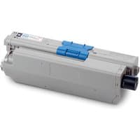Gray OKI 44469803 toner cartridge with blue latch and black nozzle, rectangular shape, original black toner.