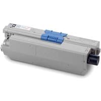 Gray OKI 44973508 toner cartridge with blue latch and black nozzle, rectangular shape, original black toner.