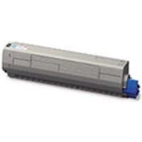 Gray OKI 45862818 toner cartridge with blue cap, rectangular shape, original black toner.