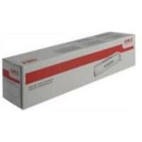 White OKI toner cartridge box with red accents, labeled "Original Cyan," rectangular shape.