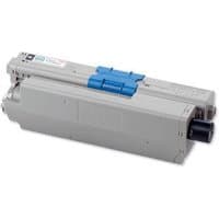 Gray OKI toner cartridge with blue latch and black nozzle, model 46490608, original black toner.