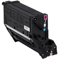Black OKI magenta toner cartridge with label, rectangular shape, designed for 9K pages, compatible with OKI printers.