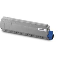 Gray OKI black toner cartridge with blue cap and ridged design.