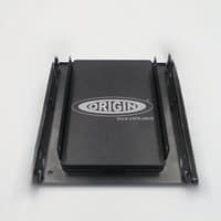 Black Origin Storage SSD 256GB with 2.5in SATA in 3.5in converter tray, featuring Origin logo on top.