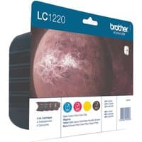 Brother LC1220 Multipack BCMY ink cartridges with blue packaging and planet graphic on front.