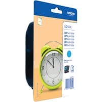 Brother LC125XLC cyan ink cartridge in blue packaging with green clock graphic and product details.
