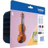 Brother LC127XL Ink Cartridge Multipack with violin image, includes black, cyan, magenta, yellow cartridges in box.