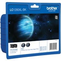 Brother LC1280 black ink cartridge twin pack in blue packaging with cosmic design and product details.