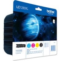 Brother LC1280XL ink multipack with blue cosmic design, includes black, cyan, magenta, yellow cartridges.