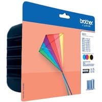 Brother LC223 Ink Cartridge Multipack with colorful kite design on packaging, includes black, cyan, magenta, yellow cartridges.