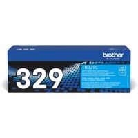 Brother TN-329C Cyan Toner Cartridge, blue box with white "329" text and product details on the side.