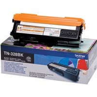 Black Brother TN328BK toner cartridge with orange cap on colorful branded box.