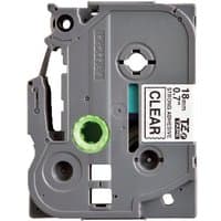 Gray Brother TZES141 tape cartridge with black on clear label, 18mm width, strong adhesive, visible spools and label slot.