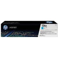 HP 126A Cyan Toner Cartridge in black box with blue accents and white label detailing.