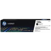 Black HP 130A toner cartridge box with blue HP logo, white label, and colorful graphic design.