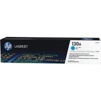 HP 130A Cyan Toner Cartridge in black box with blue and white label, LaserJet branding on the side.