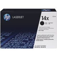 Black HP 14X toner cartridge box with blue HP logo and white text detailing high capacity and compatibility.
