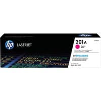 HP 201A Magenta Toner Cartridge in black box with colorful graphics and HP logo.
