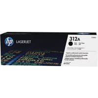 HP 312A black toner cartridge in rectangular box with colorful text design and HP logo.
