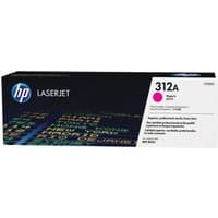 HP 312A Magenta Toner Cartridge in black box with colorful text and HP logo.