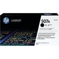 HP 507A Black Toner Cartridge box with blue HP logo and colorful text design.