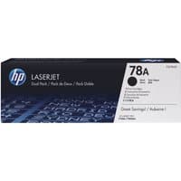 HP 78A Black Toner Cartridge Dual Pack in black and blue box with HP logo and product details.