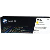 HP 826A Yellow Toner Cartridge in black box with colorful circuit design and HP logo.