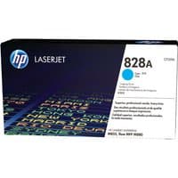 HP 828A Cyan Drum Unit in black box with blue accents and HP branding for LaserJet printers.