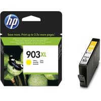 HP 903XL yellow ink cartridge, black casing, yellow label, packaged with lotus image on black box.
