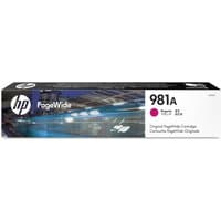 HP 981A magenta ink cartridge box with PageWide branding and magenta color dot.