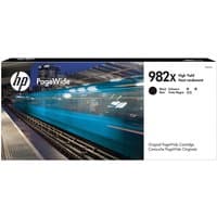 HP 982X black ink cartridge box with PageWide branding and blurred train image on the front.