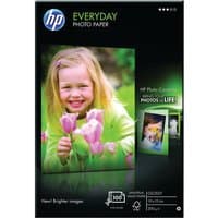 HP Everyday Glossy Photo Paper, 200gsm, 10x15cm, 100 sheets, vibrant cover image of a smiling child with tulips.