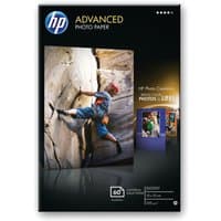 HP Glossy Photo Paper pack, 250gsm, 10x15cm, 25 sheets, black packaging with climbing image.