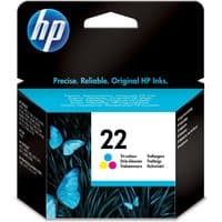 HP No. 22 Colour Inkjet Cartridge, black packaging with blue butterflies and color dots on white label.