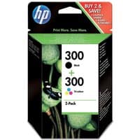 HP No. 300 Ink Cartridge Value Pack with black and tri-color cartridges in green and black packaging.
