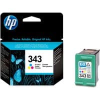 HP No. 343 Colour Inkjet Cartridge, green casing, with packaging showing blue butterflies and color ink symbols.