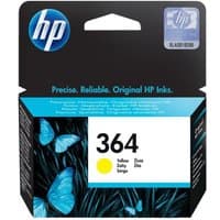 HP No. 364 yellow ink cartridge in black box with blue butterflies and HP logo.