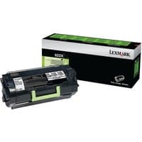 Lexmark 622X toner cartridge, black casing, green handle, next to branded box with green and black design.