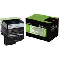 Black Lexmark 702XK toner cartridge with green accents, paired with a matching black and green box.