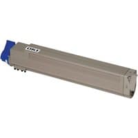 Gray OKI 43837130 magenta toner cartridge with blue handle and OKI logo on top.