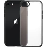 Black PanzerGlass ClearCase for iPhone 8/7/SE, transparent back, black bumper edges, precise camera cutout.
