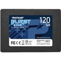 Patriot Memory Burst Elite 120 GB 2.5" SATA III SSD with black casing and blue label displaying product details.