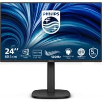 Black Philips 24" Full HD LCD monitor with thin bezels, sturdy stand, and vibrant display featuring blue swirl graphics.