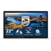 Philips B Line 222B1TFL/00 monitor, 21.5", black frame, cityscape display, touch screen, anti-glare, water and dust resistant.